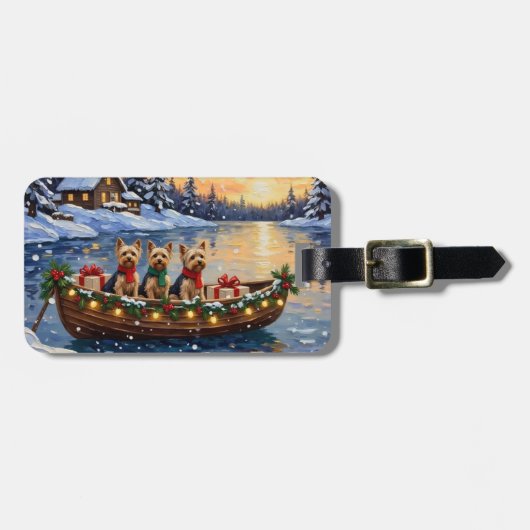 Étiquette À Bagage Noël en bateau avec Yorkipoo (Devant horizontal)