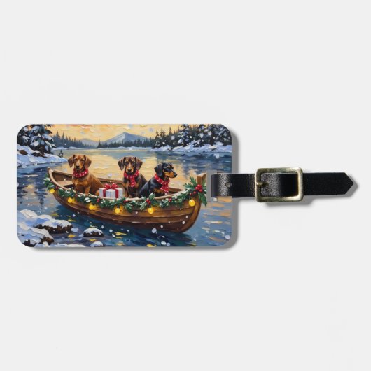 Étiquette À Bagage Noël en bateau pour teckel (Devant horizontal)