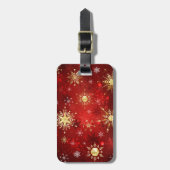 Étiquette À Bagage Noël Golden Snowflakes sur Arrière - plan rouge (Devant Vertical)