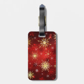 Étiquette À Bagage Noël Golden Snowflakes sur Arrière - plan rouge (Dos Vertical)