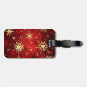 Étiquette À Bagage Noël Golden Snowflakes sur Arrière - plan rouge (Dos horizontal)
