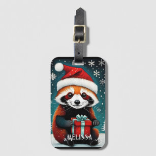 Étiquette À Bagage Noël hivernal doux Père Noël Red Panda Snowy