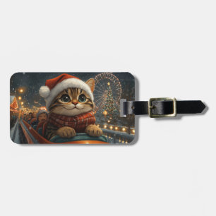 Étiquette À Bagage Noël Montagnes Russes Chat Bengal