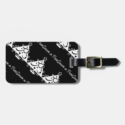 Étiquette À Bagage Noël noir et blanc Sauvez l'arbre (Devant horizontal)