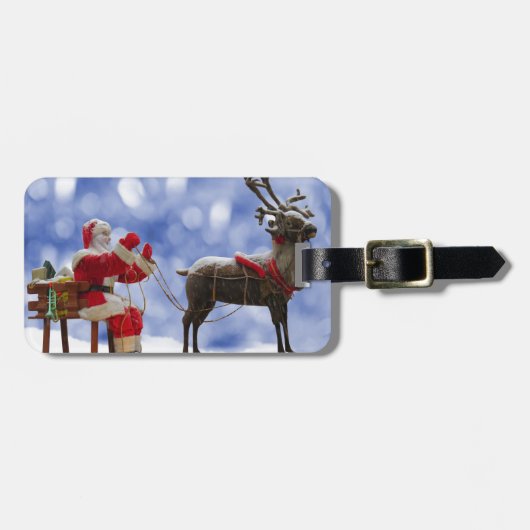 Étiquette À Bagage Noël Père Noël Reindeder dormant neige (Devant horizontal)