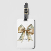 Étiquette À Bagage Noel Rustique Blanc Vert Or Bow Personnalisé (Devant Vertical)