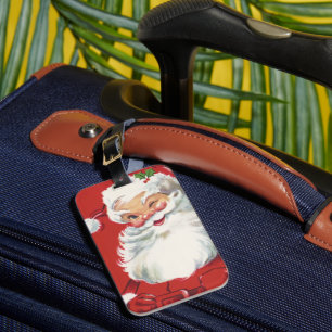 Étiquette À Bagage Noël Vintage, Jolly Winking Père Noël