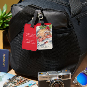Étiquette À Bagage Noël vintage, joyeux Père Noël avec son chapeau