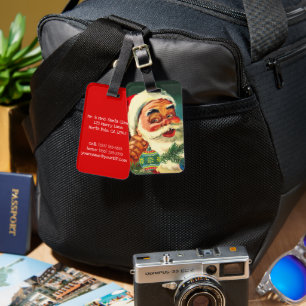Étiquette À Bagage Noël vintage, joyeux Père Noël rétro des années 50