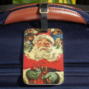 Étiquette À Bagage Noël Vintage Santa Claus à Sleigh avec jouets