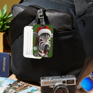 Étiquette À Bagage Noël Zebra drôle animal portant le chapeau du Père
