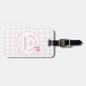 Étiquette À Bagage Nœud Mignon Pastel Rose Gingham (Devant horizontal)