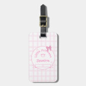 Étiquette À Bagage Nœud Mignon Pastel Rose Gingham (Devant Vertical)