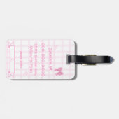 Étiquette À Bagage Nœud Mignon Pastel Rose Gingham (Dos horizontal)
