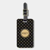 Étiquette À Bagage Noir avec coeur d'or Motif - Monogramme (Devant Vertical)