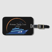 Étiquette À Bagage Noir avec CROISIÈRE FAMILIALE Orange/Bleu (Devant Horizontal)
