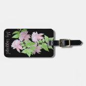 Étiquette À Bagage noir avec fleurs roses sur toutes les imprimés flo (Devant horizontal)