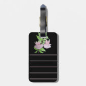 Étiquette À Bagage noir avec fleurs roses sur toutes les imprimés flo (Dos Vertical)