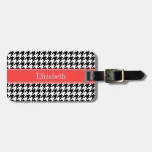 Étiquette À Bagage Noir Blanc Cane Noir Corail Rouge Monogramme Nom
