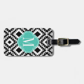Étiquette À Bagage Noir & Blanc Chic Aztec Tribal Monogramme (Devant horizontal)