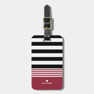 Étiquette À Bagage Noir, blanc et rayé rouge de farceur personnalisés