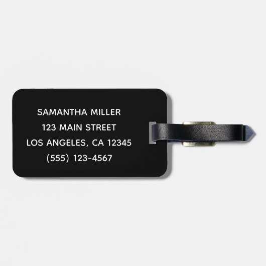 Étiquette À Bagage Noir blanc et rose chaud Script fantaisie Monogram (Dos horizontal)