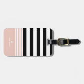 Étiquette À Bagage Noir, blanc et rose rayé Personnalisé (Devant horizontal)
