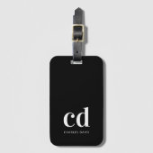 Étiquette À Bagage Noir blanc initiales monogramme élégant moderne (Devant Vertical)