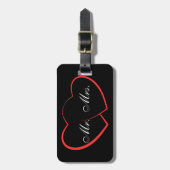 Étiquette À Bagage Noir & Blanc | M. Mme Modern Monogram (Devant Vertical)