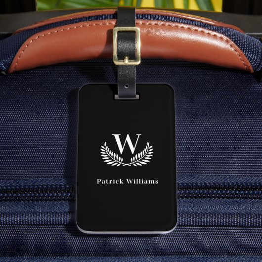 Étiquette À Bagage Noir blanc monogramme initiales nom classique (Insitu Rectoal 2)