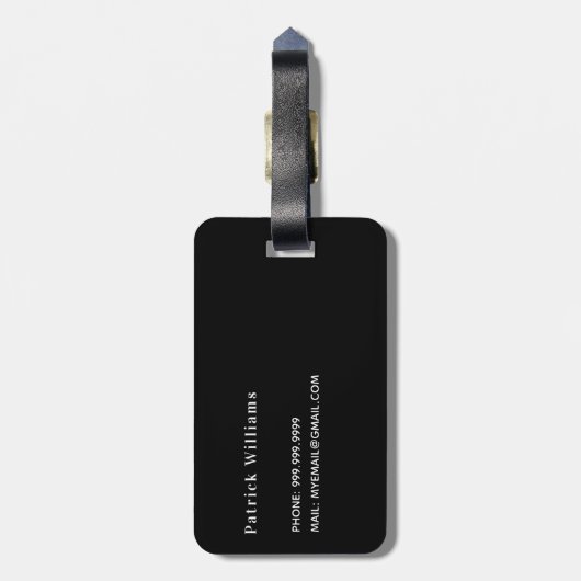 Étiquette À Bagage Noir blanc monogramme initiales nom classique (Dos Vertical)