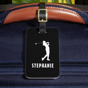 Étiquette À Bagage Noir Blanc Nom Femme Joueuse Golf Golfing Golfing