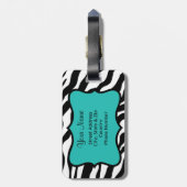 Étiquette À Bagage Noir Blanc Vert & Turquoise Zèbre & Cheetah Skin (Dos Vertical)