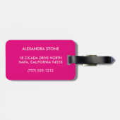 Étiquette À Bagage Noir de glam moderne, crème et bande Fuchsia (Dos horizontal)