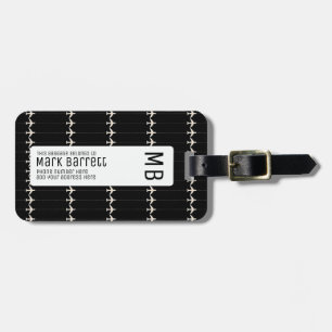 Étiquette À Bagage noir, élégant et monogrammé (nom et initiales)