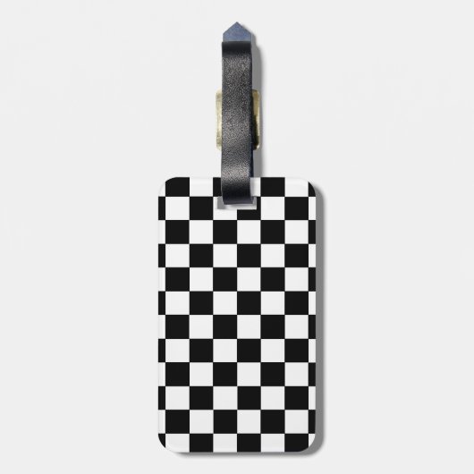 Étiquette À Bagage Noir et blanc Checkered (Dos Vertical)