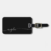 Étiquette À Bagage Noir et blanc Elegant Glam Nom de signature (Devant horizontal)