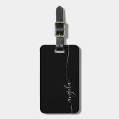 Étiquette À Bagage Noir et blanc Elegant Glam Nom de signature (Devant Vertical)