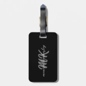 Étiquette À Bagage Noir et blanc Élégant Simple Monogramme (Dos Vertical)