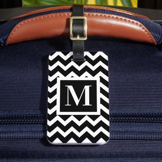 Étiquette À Bagage Noir et blanc Moderne Elégant Zigzag Monogramme (Insitu Rectoal 2)
