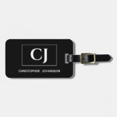 Étiquette À Bagage Noir et blanc Moderne simple simple Monogramme (Devant horizontal)