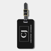 Étiquette À Bagage Noir et blanc Moderne simple simple Monogramme (Devant Vertical)