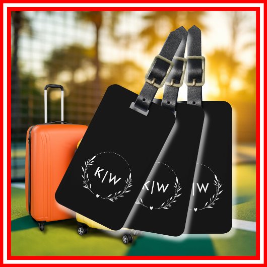 Étiquette À Bagage Noir et Blanc | Monogramme d'initiales modernes
