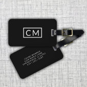 Étiquette À Bagage Noir et blanc Monogramme moderne Initiales simples