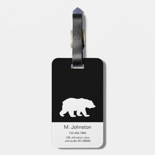 Étiquette À Bagage Noir et blanc Script Papa Ours Silhouette (Dos Vertical)