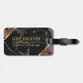 Étiquette À Bagage Noir et Brown Faux Marbre Or Accent (Dos horizontal)