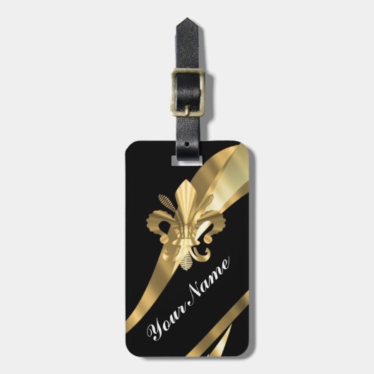 Étiquette À Bagage Noir et gold fleur de lys (Devant Vertical)