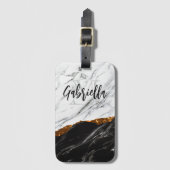Étiquette À Bagage Noir et Marbre blanc (Devant Vertical)