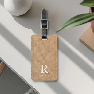 Étiquette À Bagage Noir et nom de famille naturel Monogramme