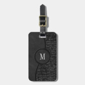 Étiquette À Bagage Noir Faux Alligator Cuir Peau Luxe Monogramme (Devant Vertical)